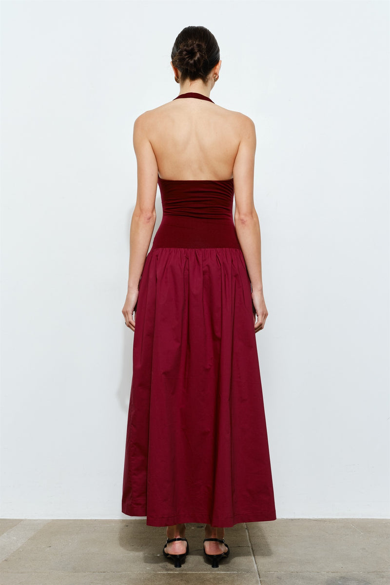 Odette Ruched Halter Maxi Dress