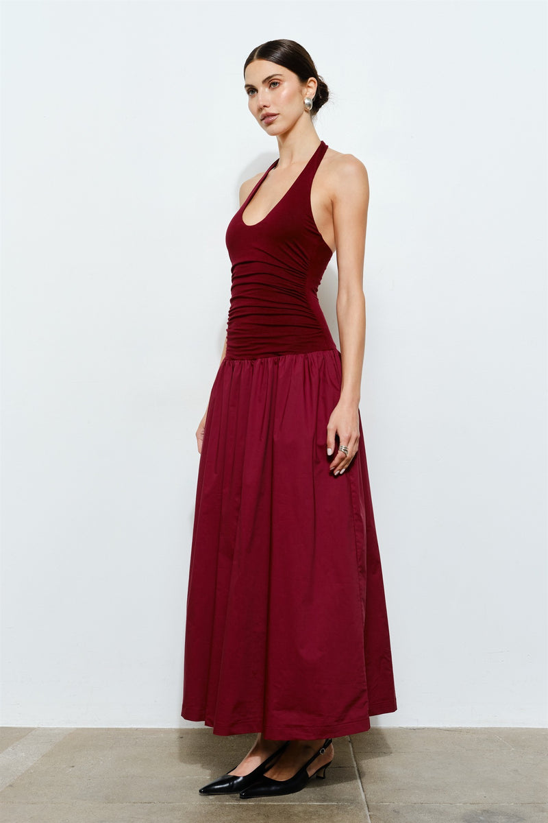 Odette Ruched Halter Maxi Dress