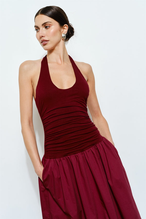 Odette Ruched Halter Maxi Dress