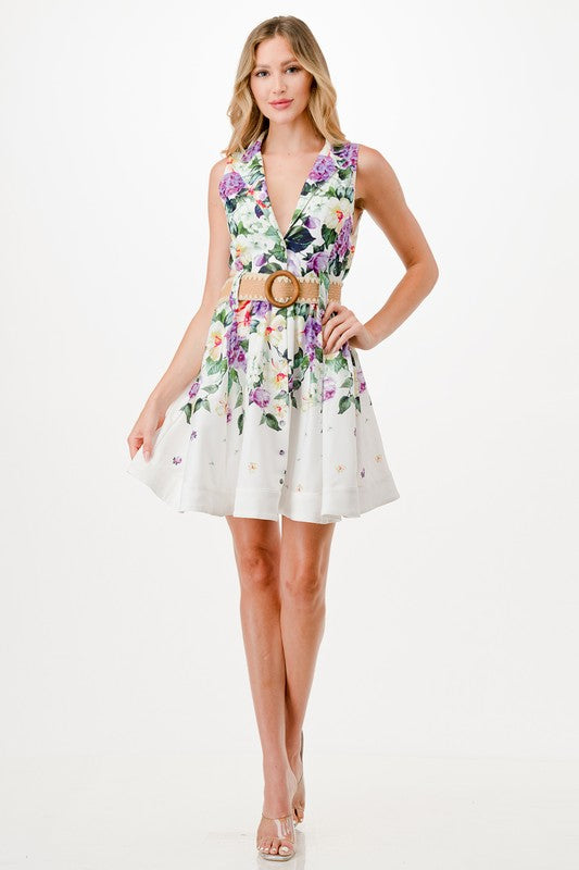 Floral Print Button Down Short Dress