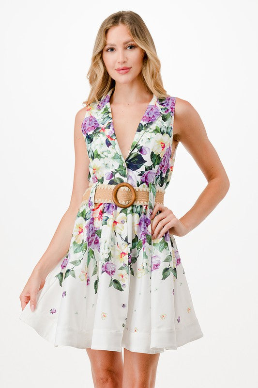 Floral Print Button Down Short Dress