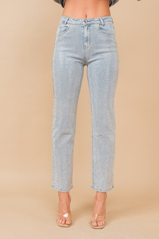 High rise rhinestone studs jeans