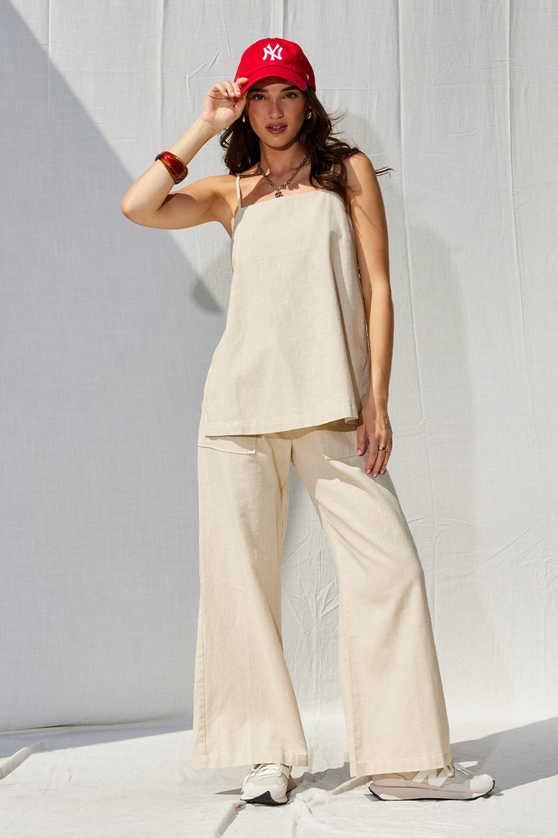 Lisa Blue Linen Pant Set