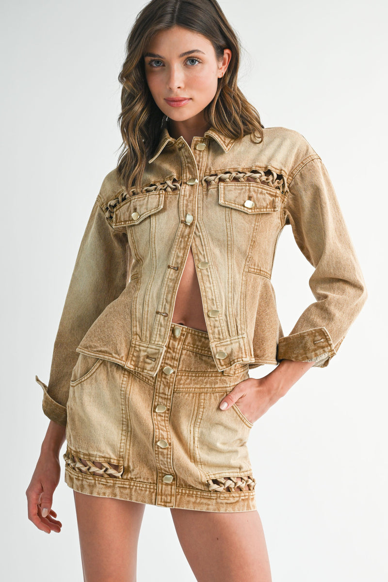 Braided Peplum Denim Jacket