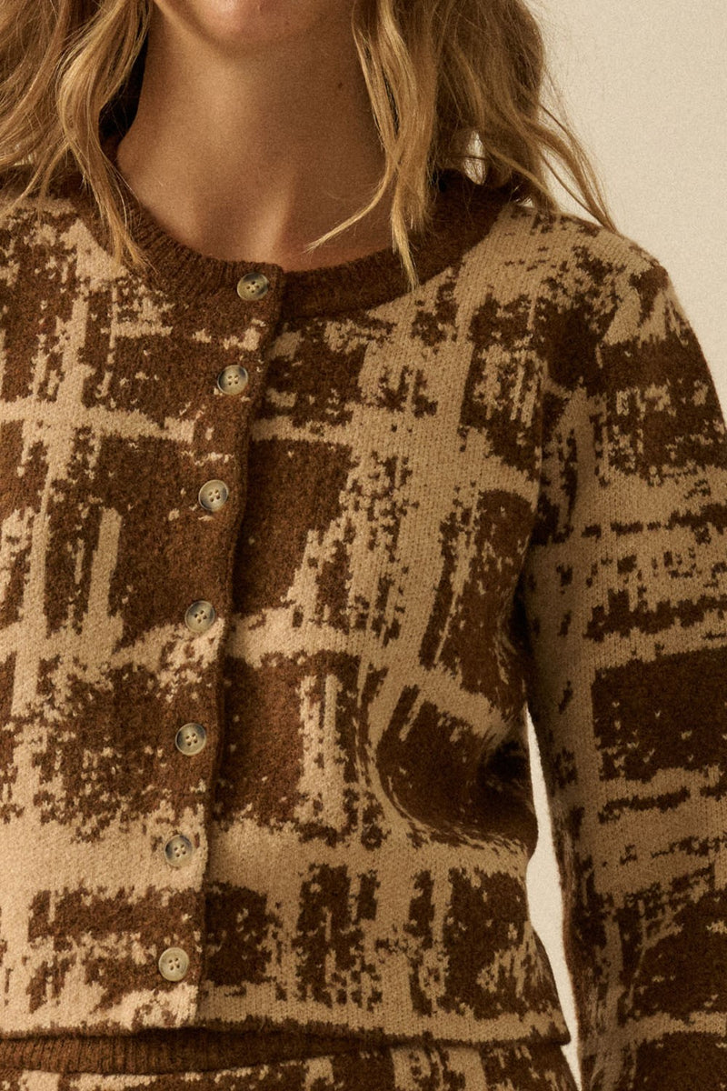 Jacquard-knit Fitted Cardigan
