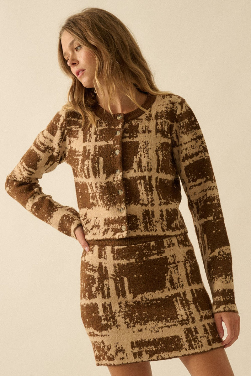 Jacquard-knit Fitted Cardigan