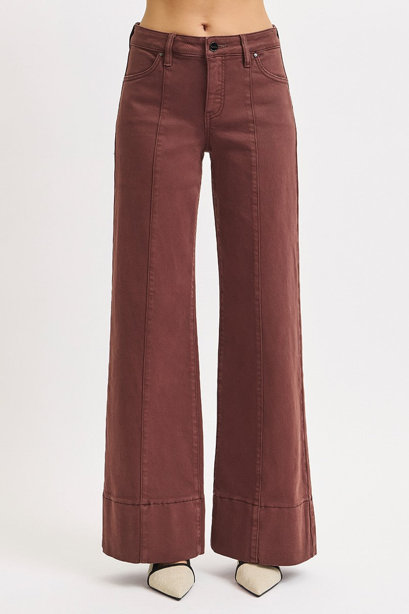Tummy Control Mid Rise Wide Leg Wide Hem