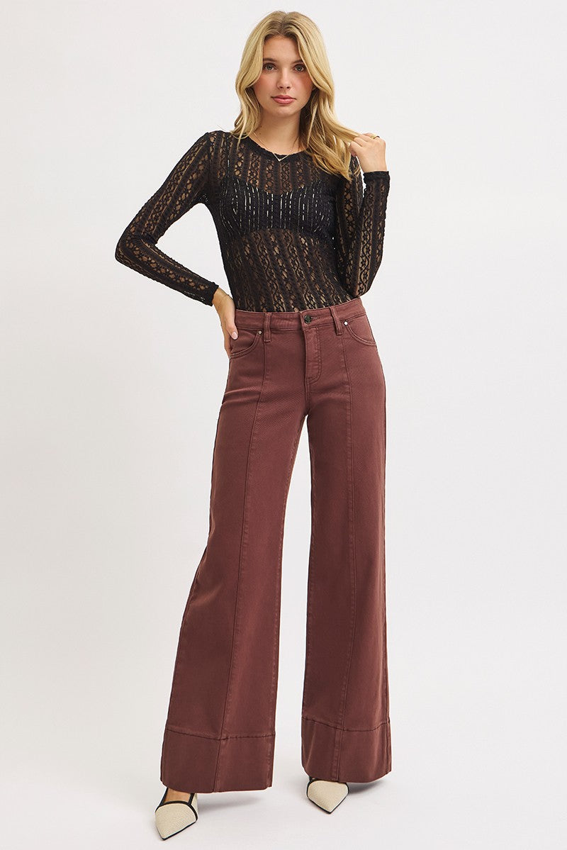 Tummy Control Mid Rise Wide Leg Wide Hem