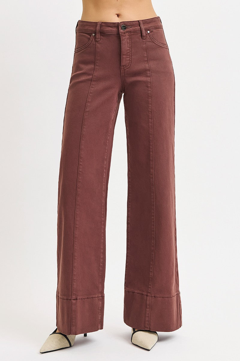 Tummy Control Mid Rise Wide Leg Wide Hem