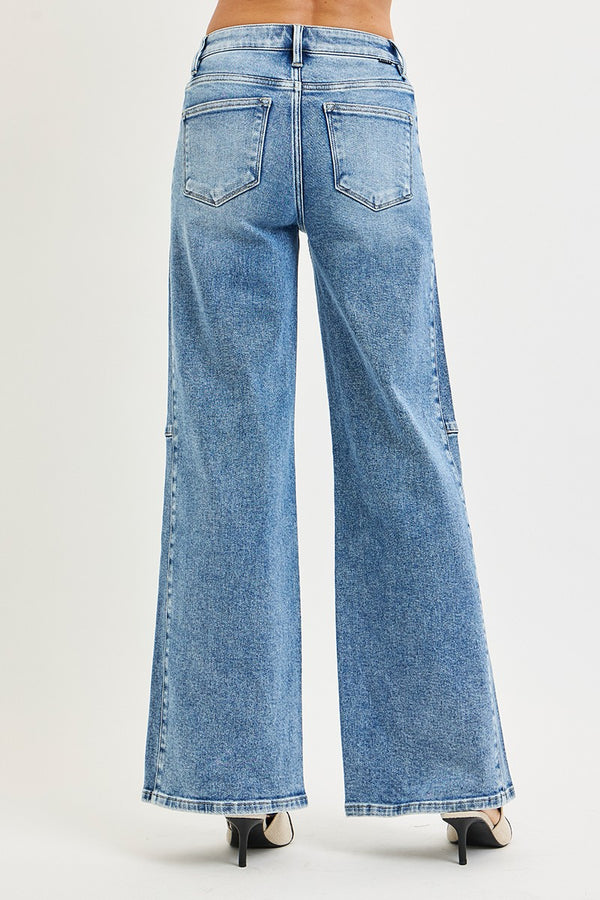 High Rise Wide Jeans With Contrast Side Wash