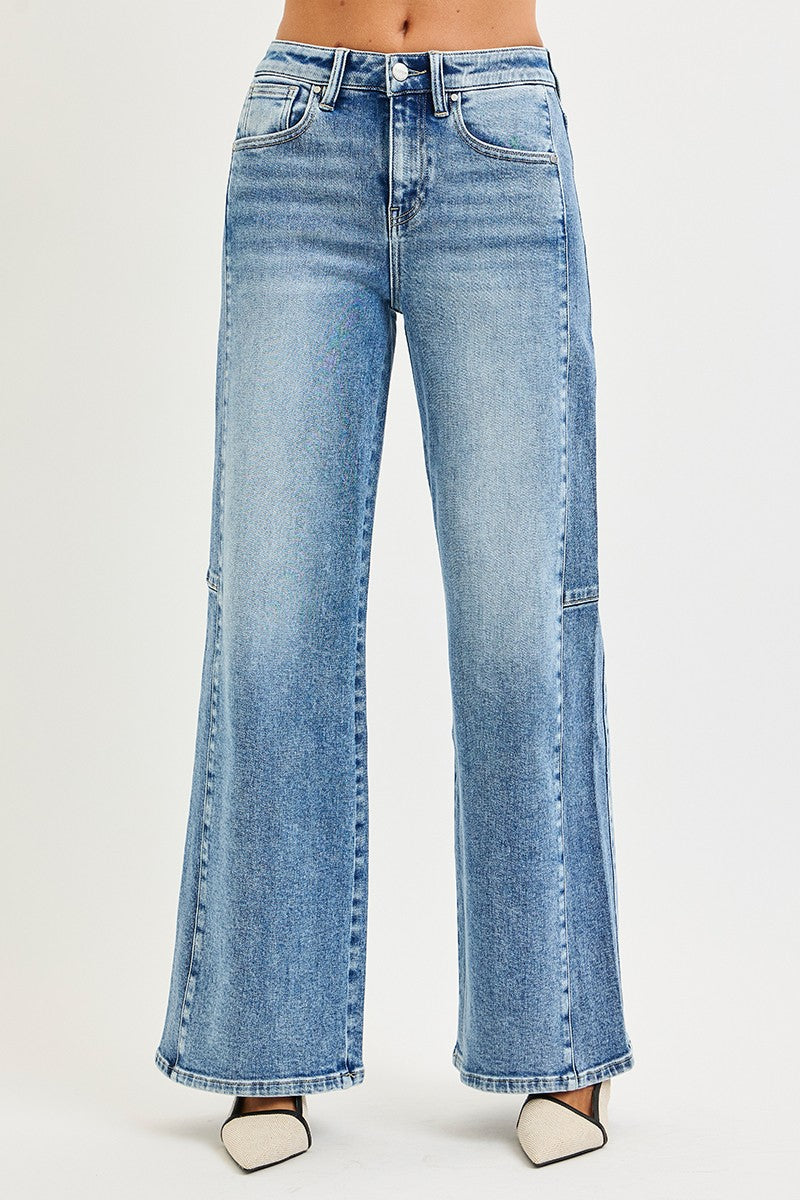 High Rise Wide Jeans With Contrast Side Wash