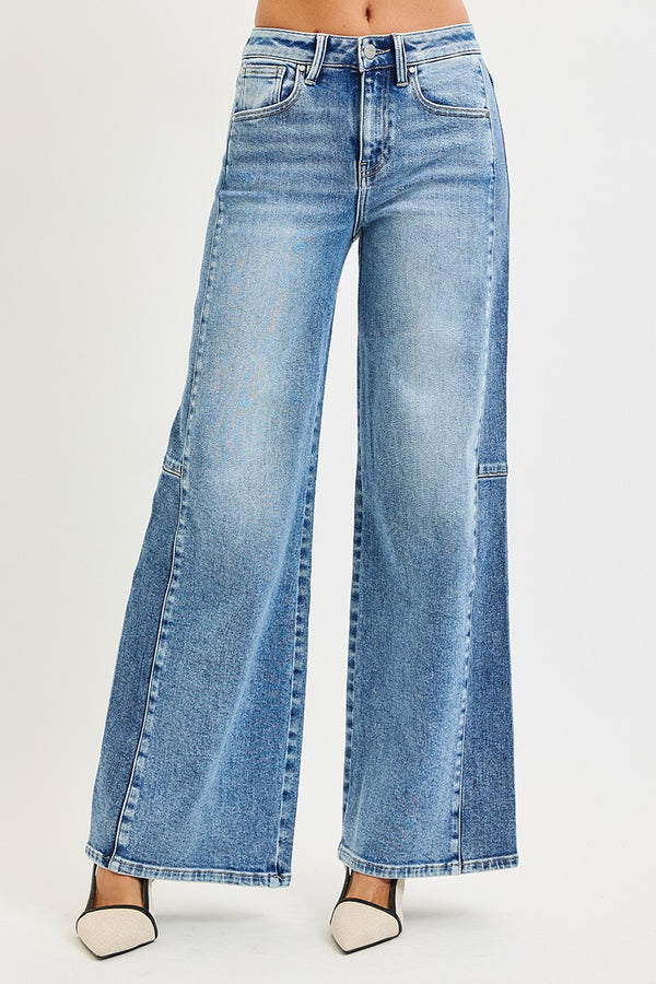 High Rise Wide Jeans With Contrast Side Wash