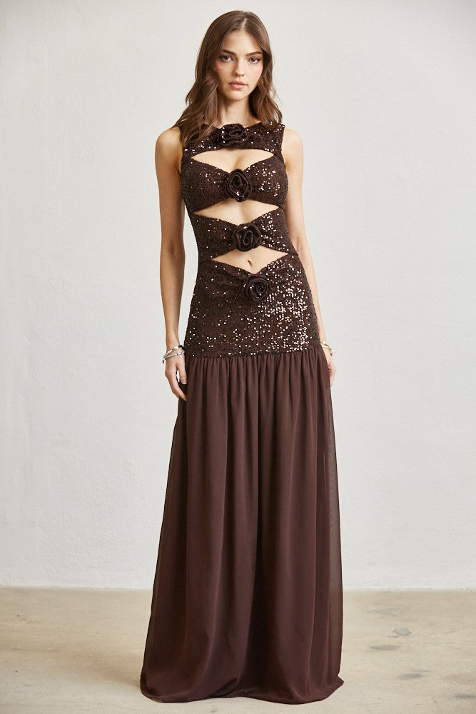 Stef Sequin Rosette Dropwaist Dress