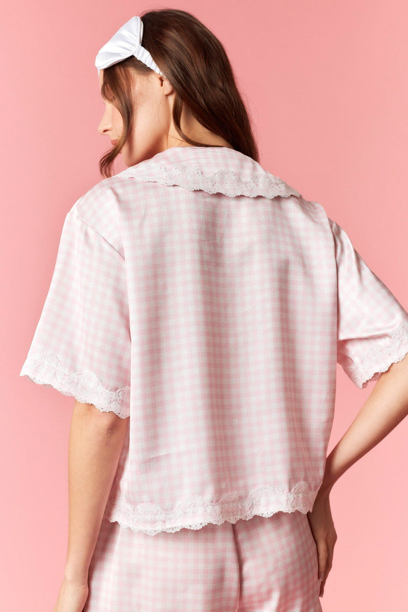 Gingham Printed Satin Lace Trim Set – Shop Seven