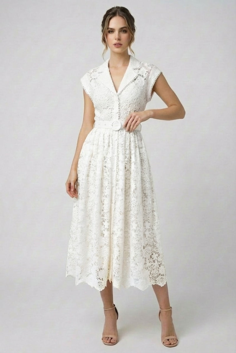 knee length dresses for ladies Lace Detail Wedding Guest Millie Halter Neck Midi main image 0