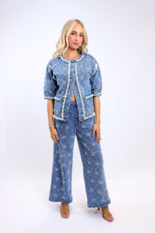 Blue denim pearl gazing set
