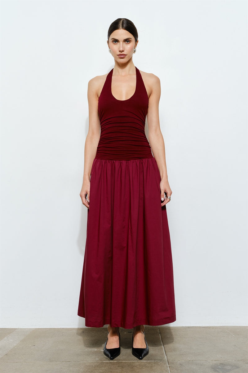 Odette Ruched Halter Maxi Dress