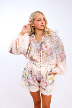 Zimm Floral Belted Linen Set
