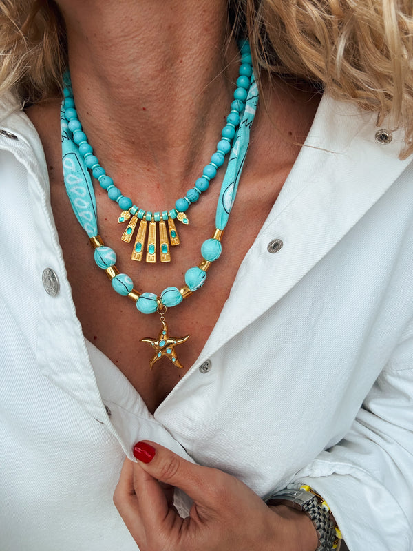 Aqua Bead Semiprecious Top Necklace