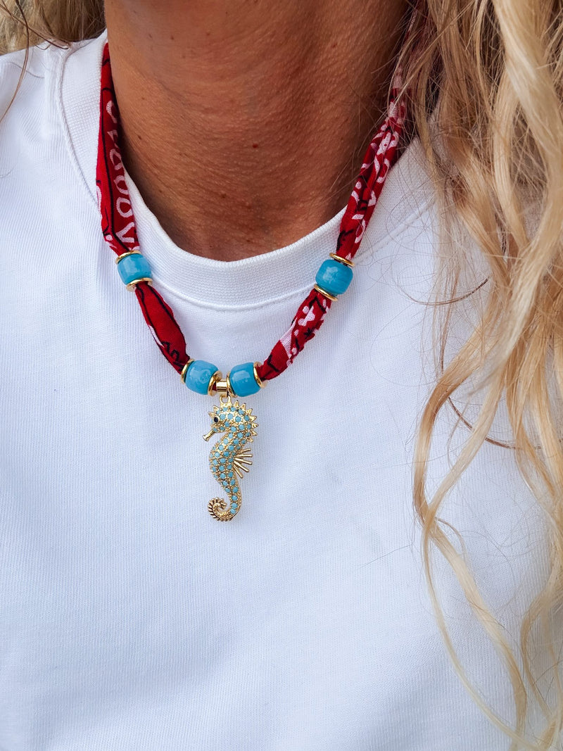 Red Bandana Sea Horse Necklace