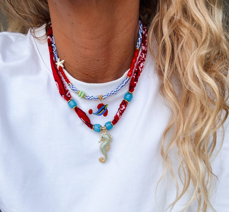 Red Bandana Sea Horse Necklace