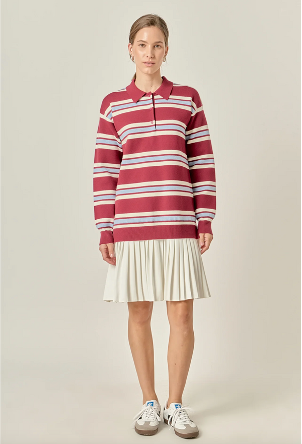 STRIPE POLO MIXED MEDIA MINI DRESS